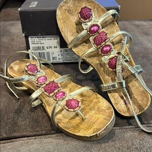 Kenneth Cole Reaction Gold and Pink Sandals with Embellishments